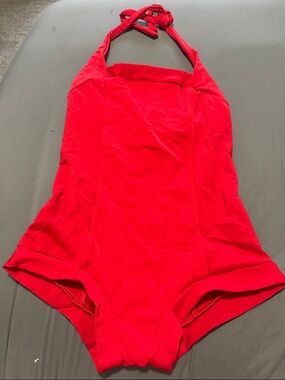 Bright Red One-Piece Halter Swimsuit